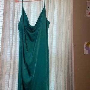 green silk slit dress!